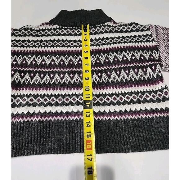 Cleo + Wolf Fair Isle Sweater Womens Small Cropped Gray Purple White Wool Blend - Picture 10 of 11